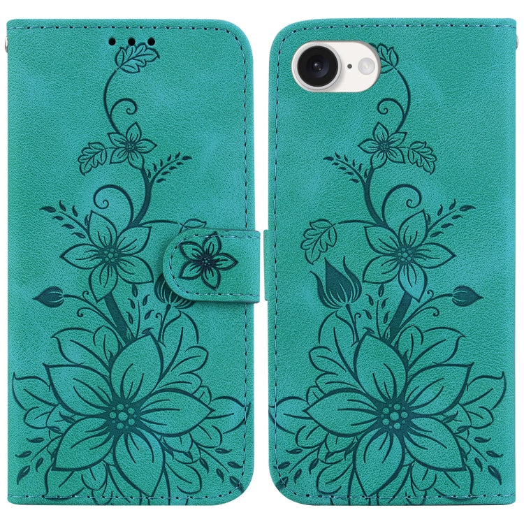 For iPhone SE 2024 Lily Embossed Leather Phone Case(Green) - More iPhone Cases by PMC Jewellery | Online Shopping South Africa | PMC Jewellery | Buy Now Pay Later Mobicred