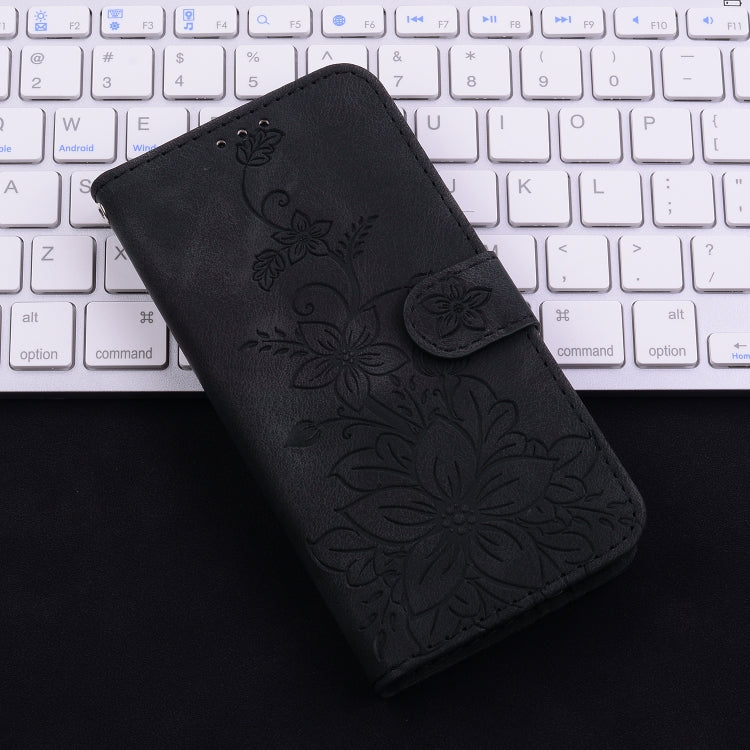 For iPhone SE 2024 Lily Embossed Leather Phone Case(Black) - More iPhone Cases by PMC Jewellery | Online Shopping South Africa | PMC Jewellery | Buy Now Pay Later Mobicred