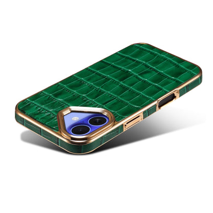 For iPhone 16 Denior Crocodile Texture Genuine Leather Electroplating Phone Case(Green) - More iPhone Cases by Denior | Online Shopping South Africa | PMC Jewellery | Buy Now Pay Later Mobicred