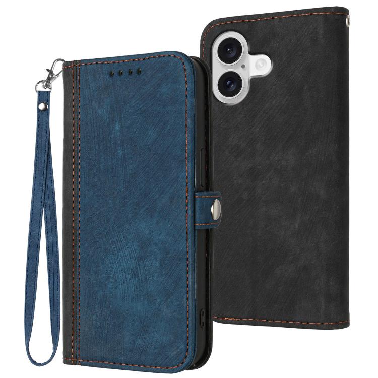 For iPhone 17 Side Buckle Double Fold Hand Strap Leather Phone Case(Royal) - free shipping - PMc TechLife - Order now!