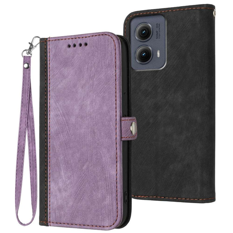 For Motorola Edge 5G 2024 Side Buckle Double Fold Hand Strap Leather Phone Case(Purple) - Motorola Cases by PMC Jewellery | Online Shopping South Africa | PMC Jewellery | Buy Now Pay Later Mobicred