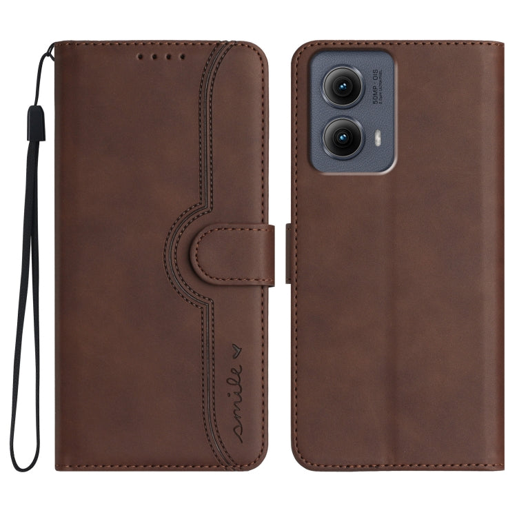 For Motorola Edge 5G 2024 Heart Pattern Skin Feel Leather Phone Case(Brown) - Motorola Cases by PMC Jewellery | Online Shopping South Africa | PMC Jewellery | Buy Now Pay Later Mobicred
