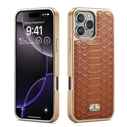 For iPhone 16 Pro Max Fierre Shann Python Texture Electroplating PU Phone Case(Brown) - iPhone 16 Pro Max Cases by FIERRE SHANN | Online Shopping South Africa | PMC Jewellery | Buy Now Pay Later Mobicred