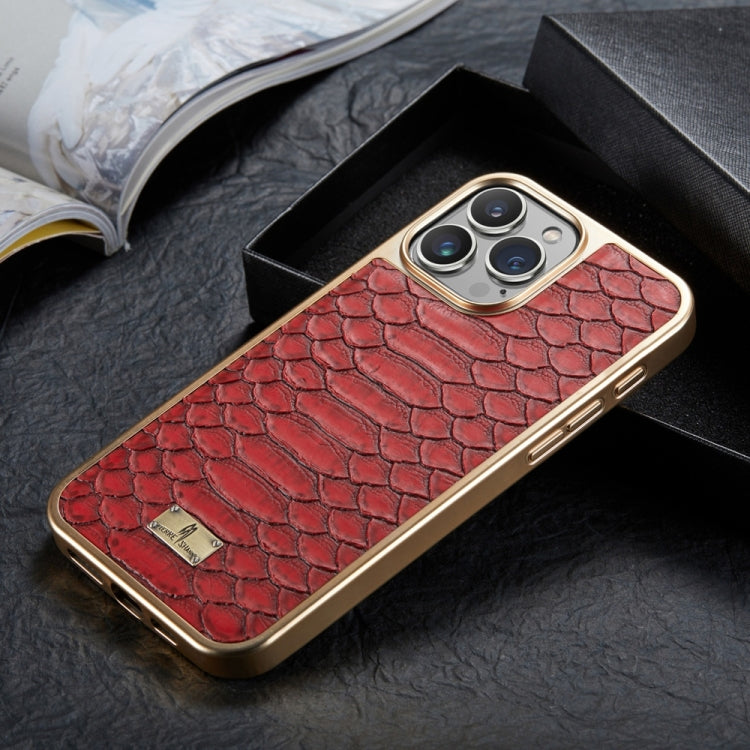 For iPhone 16 Pro Fierre Shann Python Texture Electroplating PU Phone Case(Red) - iPhone 16 Pro Cases by FIERRE SHANN | Online Shopping South Africa | PMC Jewellery | Buy Now Pay Later Mobicred