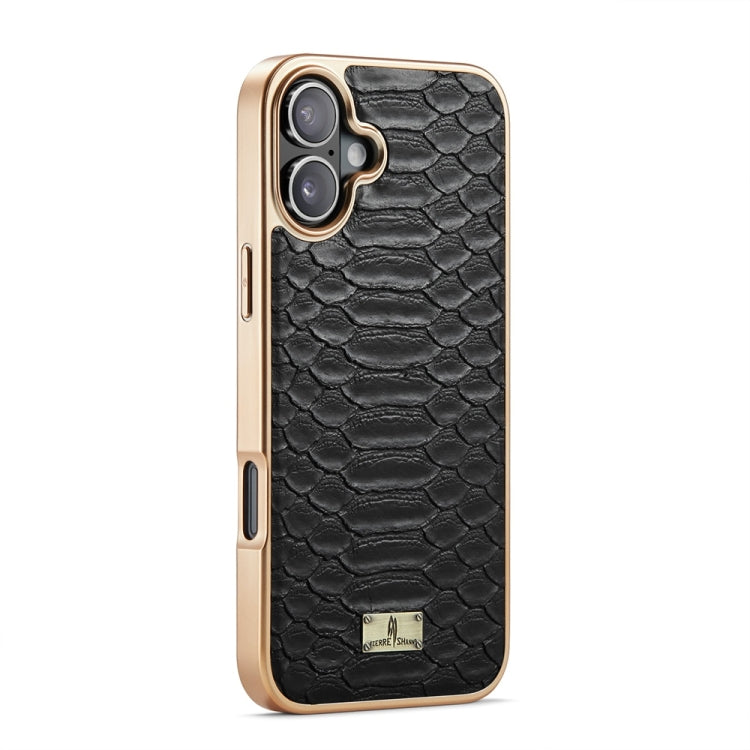 For iPhone 16 Plus Fierre Shann Python Texture Electroplating PU Phone Case(Black) - free shipping - PMC Jewellery - Order now!