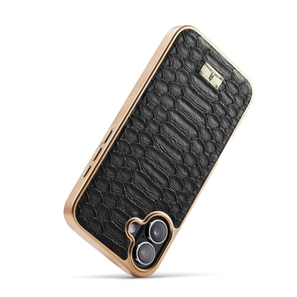 For iPhone 16 Fierre Shann Python Texture Electroplating PU Phone Case(Black) - iPhone 16 Cases by FIERRE SHANN | Online Shopping South Africa | PMC Jewellery | Buy Now Pay Later Mobicred