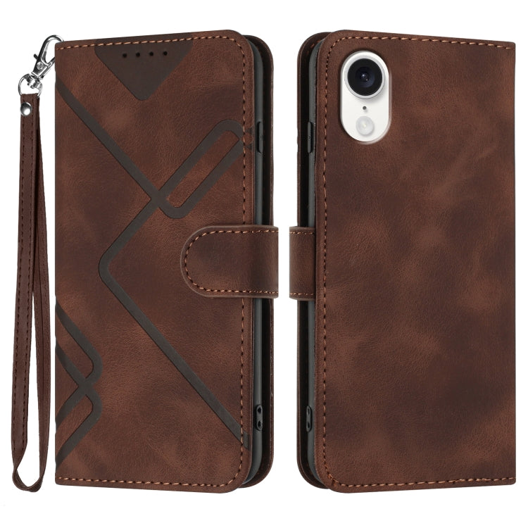 For iPhone SE 2024 Line Pattern Skin Feel Leather Phone Case(Coffee) - More iPhone Cases by PMC Jewellery | Online Shopping South Africa | PMC Jewellery | Buy Now Pay Later Mobicred