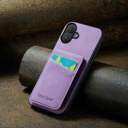 For iPhone 16 Plus Fierre Shann Crazy Horse Card Holder Back Cover PU Phone Case(Purple) - iPhone 16 Plus Cases by FIERRE SHANN | Online Shopping South Africa | PMC Jewellery | Buy Now Pay Later Mobicred