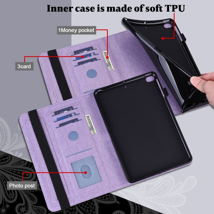 For Samsung Galaxy Tab S9 Lace Flower Embossing Pattern Leather Tablet Case(Purple) - Galaxy Tab S9 Cases by PMC Jewellery | Online Shopping South Africa | PMC Jewellery | Buy Now Pay Later Mobicred