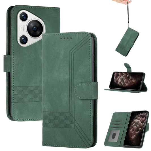 For Huawei Pura 70 Pro/70 Pro+ Cubic Skin Feel Flip Leather Phone Case(Green) - Huawei Cases by PMC Jewellery | Online Shopping South Africa | PMC Jewellery | Buy Now Pay Later Mobicred