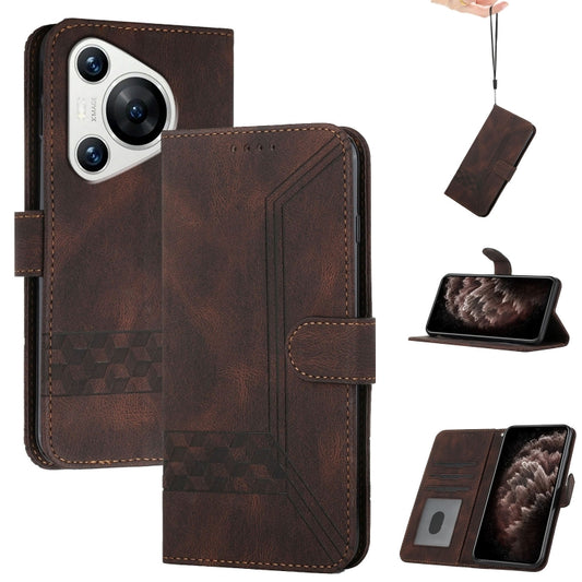 For Huawei Pura 70 Pro/70 Pro+ Cubic Skin Feel Flip Leather Phone Case(Brown) - Huawei Cases by PMC Jewellery | Online Shopping South Africa | PMC Jewellery | Buy Now Pay Later Mobicred