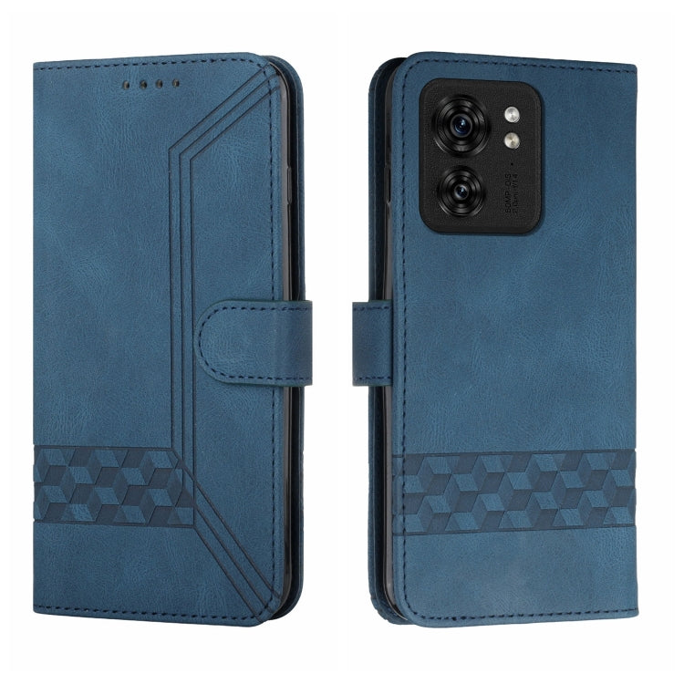 For Motorola Edge 40 Cubic Skin Feel Flip Leather Phone Case(Blue) - Motorola Cases by PMC TechLife | Online Shopping South Africa | PMC TechLife | Buy Now Pay Later Mobicred