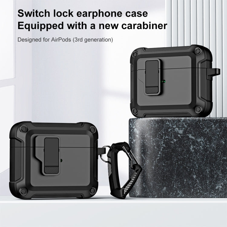 For AirPods 3 TPU + PC Wireless Bluetooth Earphone Protective Case with Switch Lock & Hook(Dark Green) - For AirPods 3 by PMC Jewellery | Online Shopping South Africa | PMC Jewellery | Buy Now Pay Later Mobicred