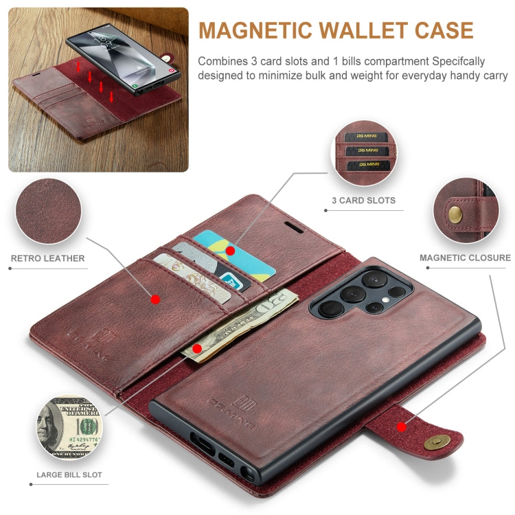 For Samsung Galaxy S24 Ultra 5G DG.MING Crazy Horse Texture Detachable Magnetic Leather Case(Red) - Galaxy S24 Ultra 5G Cases by DG.MING | Online Shopping South Africa | PMC Jewellery | Buy Now Pay Later Mobicred