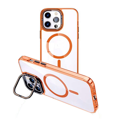 For iPhone 14 Pro MagSafe Magnetic Invisible Holder Transparent Phone Case(Orange) - iPhone 14 Pro Cases by PMC Jewellery | Online Shopping South Africa | PMC Jewellery