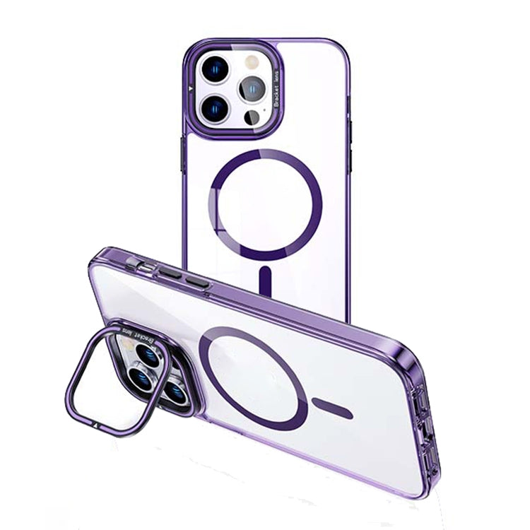 For iPhone 14 Pro Max MagSafe Magnetic Invisible Holder Transparent Phone Case(Purple) - iPhone 14 Pro Max Cases by PMC TechLife | Online Shopping South Africa | PMC TechLife