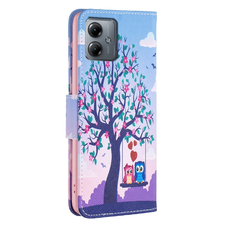 For Motorola Moto G14 4G Colored Drawing Pattern Leather Phone Case(Owl) - Motorola Cases by PMC Jewellery | Online Shopping South Africa | PMC Jewellery | Buy Now Pay Later Mobicred