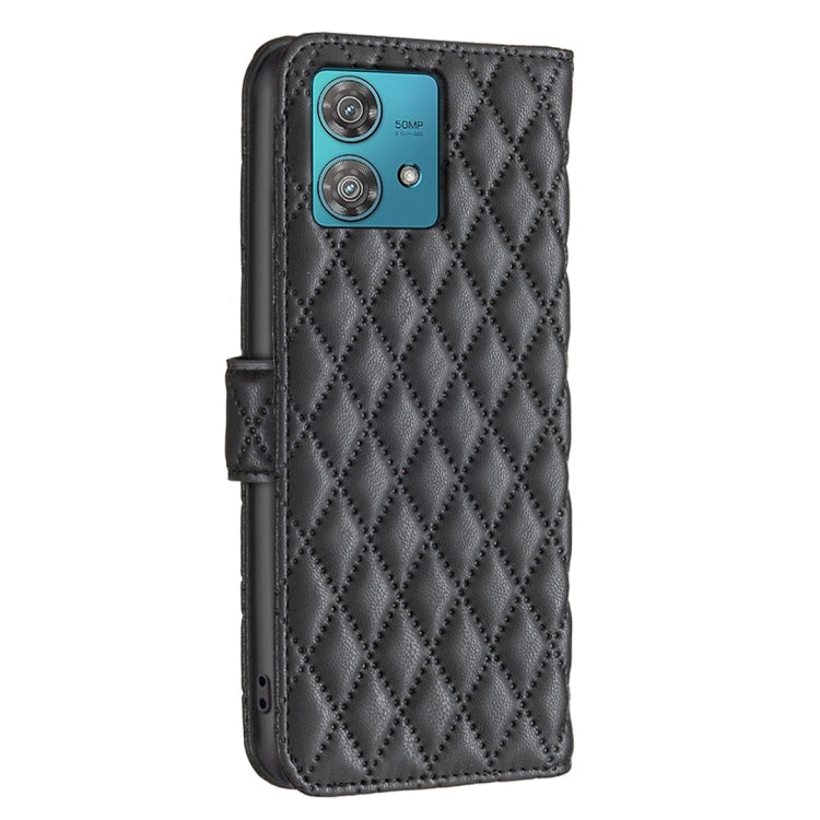 For Motorola Edge 40 Neo Diamond Lattice Wallet Flip Leather Phone Case(Black) - Motorola Cases by PMC TechLife | Online Shopping South Africa | PMC TechLife | Buy Now Pay Later Mobicred