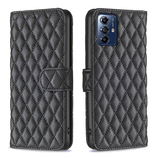 For Motorola Moto G Play 2024 Diamond Lattice Wallet Flip Leather Phone Case(Black) - Motorola Cases by PMC Jewellery | Online Shopping South Africa | PMC Jewellery | Buy Now Pay Later Mobicred