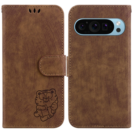 For Google Pixel 9 Little Tiger Embossed Leather Phone Case(Brown) - Google Cases by PMC Jewellery | Online Shopping South Africa | PMC Jewellery | Buy Now Pay Later Mobicred