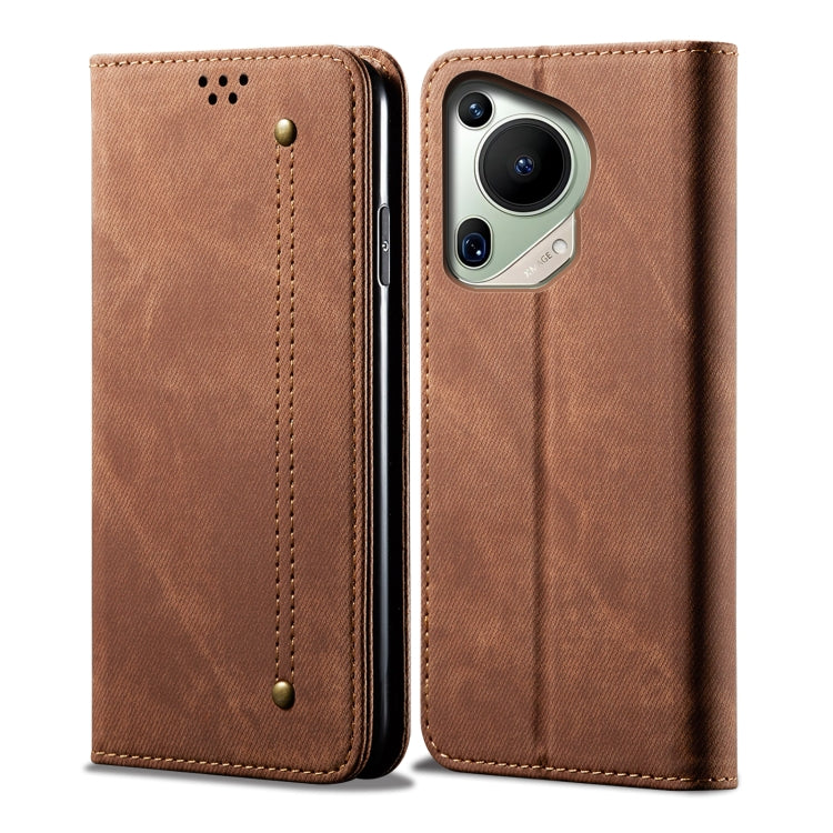 For Huawei Pura 70 Ultra Denim Texture Leather Phone Case(Brown) - Huawei Cases by PMC Jewellery | Online Shopping South Africa | PMC Jewellery | Buy Now Pay Later Mobicred