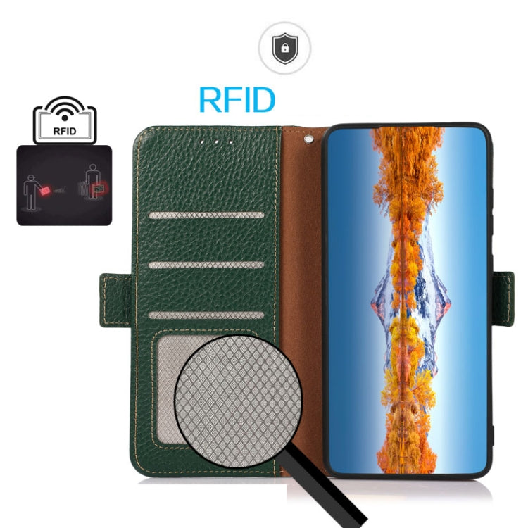 For Honor X5 Plus KHAZNEH Side-Magnetic Litchi Genuine Leather RFID Phone Case(Green) - Honor Cases by PMC TechLife | Online Shopping South Africa | PMC TechLife | Buy Now Pay Later Mobicred