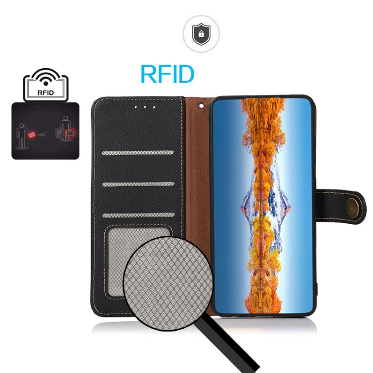 For Honor X6A KHAZNEH Custer Genuine Leather RFID Phone Case(Black) - Honor Cases by PMC TechLife | Online Shopping South Africa | PMC TechLife | Buy Now Pay Later Mobicred