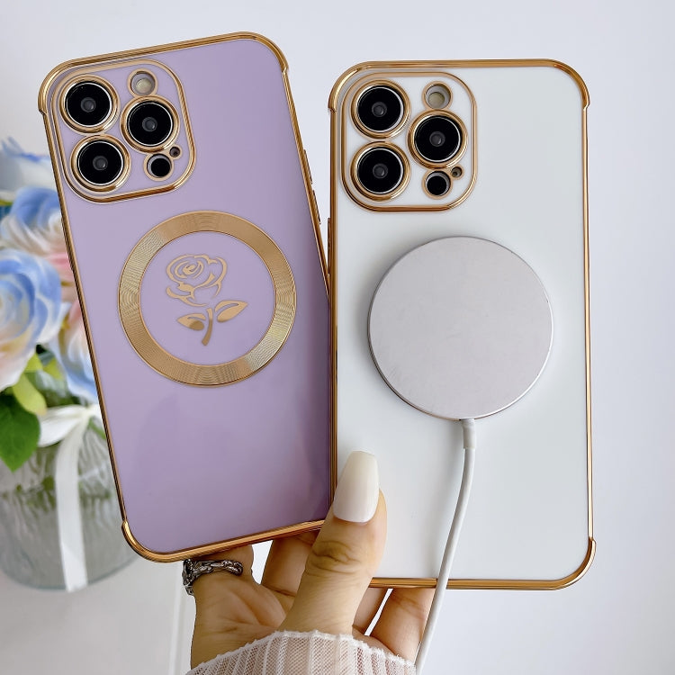 For iPhone 15 Pro Electroplate Side Roses Flower MagSafe Phone Case(Dark Purple) - free shipping - PMC TechLife - Order now!