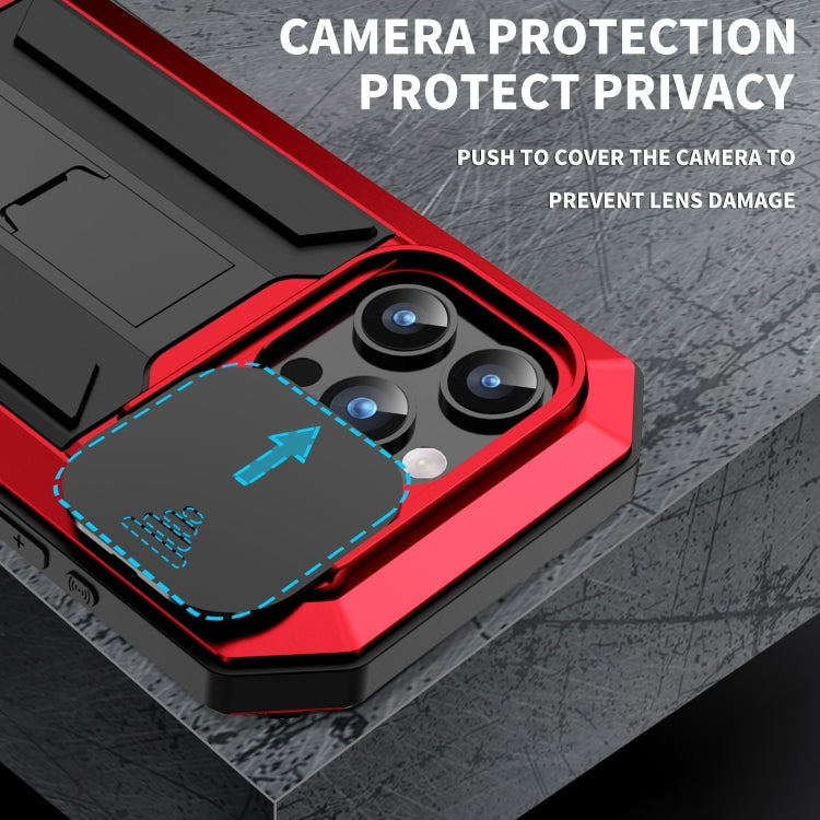 For iPhone 15 Pro Max R-JUST Sliding Camera IP54 Life Waterproof Holder Phone Case(Red) - free shipping - PMC TechLife - Order now!