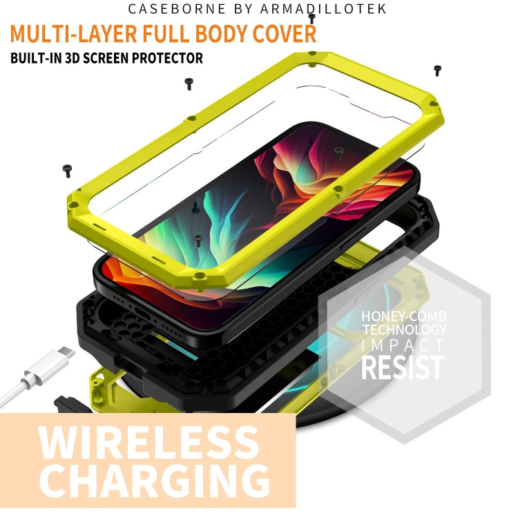 For iPhone 15 Pro R-JUST Sliding Camera IP54 Life Waterproof Holder Phone Case(Yellow) - iPhone 15 Pro Cases by R-JUST | Online Shopping South Africa | PMC TechLife | Buy Now Pay Later Mobicred