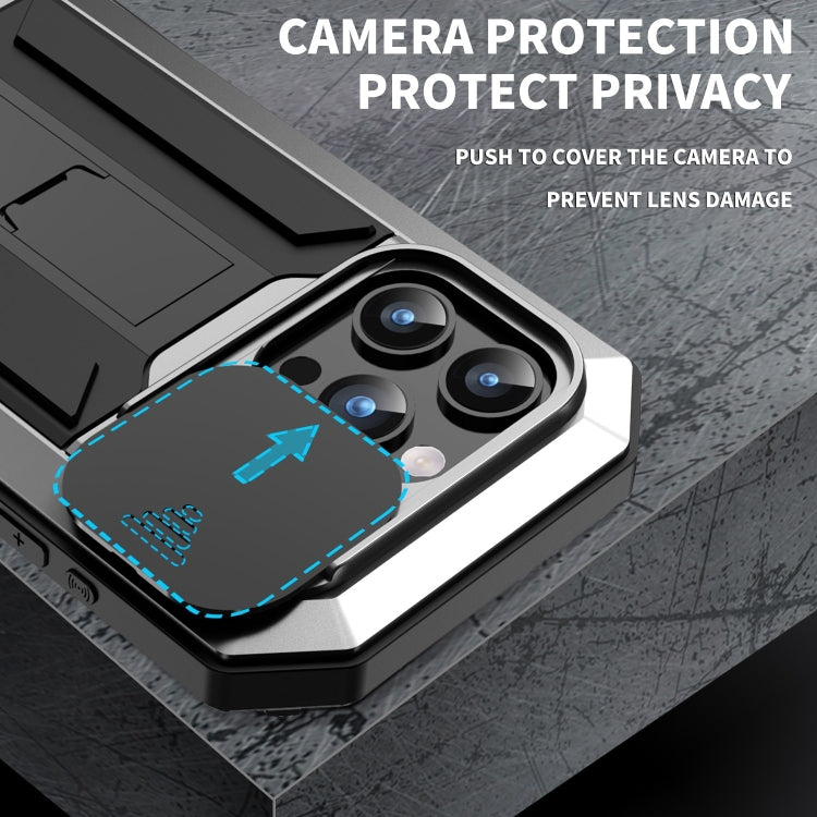 For iPhone 15 Pro R-JUST Sliding Camera Life Waterproof Holder Phone Case(Silver) - iPhone 15 Pro Cases by R-JUST | Online Shopping South Africa | PMC Jewellery