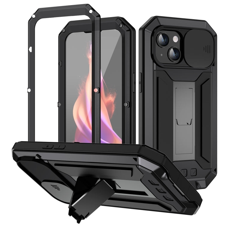 For iPhone 15 Plus R-JUST Sliding Camera IP54 Life Water-resistant Holder Phone Case(Black) - iPhone 15 Plus Cases by R-JUST | Online Shopping South Africa | PMC TechLife | Buy Now Pay Later Mobicred