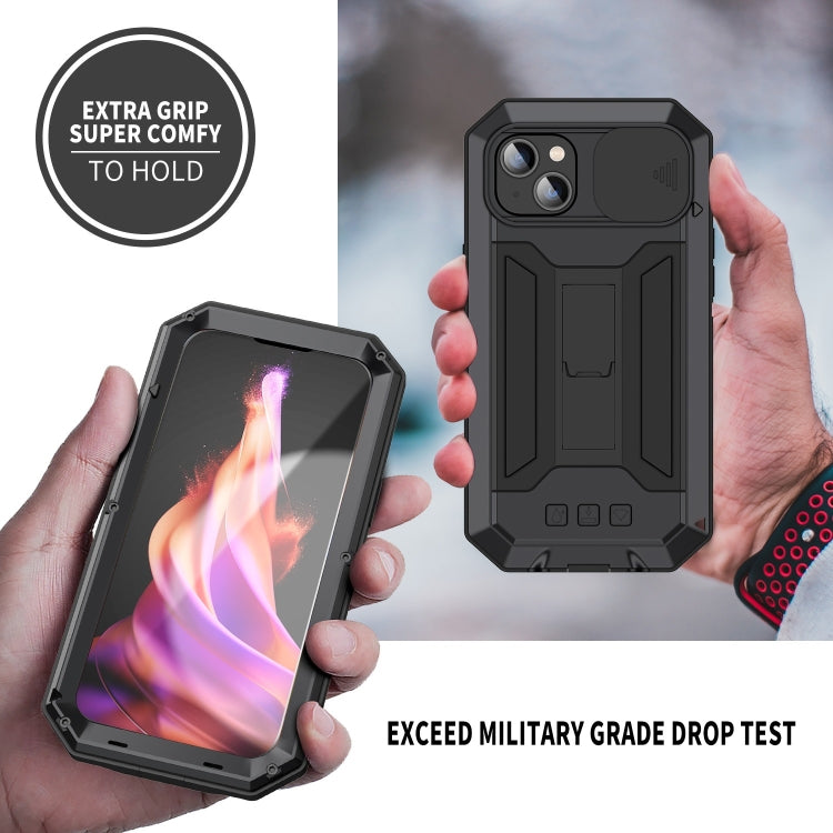 For iPhone 15 Plus R-JUST Sliding Camera IP54 Life Water-resistant Holder Phone Case(Black) - iPhone 15 Plus Cases by R-JUST | Online Shopping South Africa | PMC TechLife | Buy Now Pay Later Mobicred