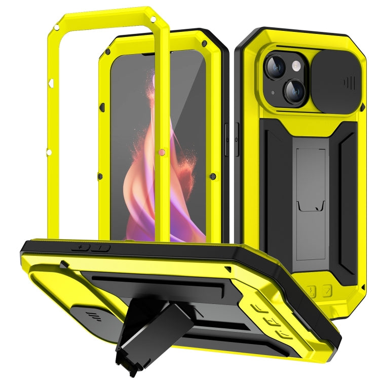 For iPhone 15 R-JUST Sliding Camera IP54 Life Waterproof Holder Phone Case(Yellow) - iPhone 15 Cases by R-JUST | Online Shopping South Africa | PMC TechLife | Buy Now Pay Later Mobicred