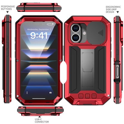 For iPhone 16 Plus R-JUST Sliding Camera IP54 Life Waterproof Holder Phone Case(Red) - iPhone 16 Plus Cases by R-JUST | Online Shopping South Africa | PMC Jewellery | Buy Now Pay Later Mobicred