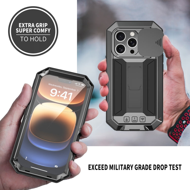For iPhone 16 Pro R-JUST Sliding Camera IP54 Life Waterproof Holder Phone Case(Black) - free shipping - PMC Jewellery - Order now!