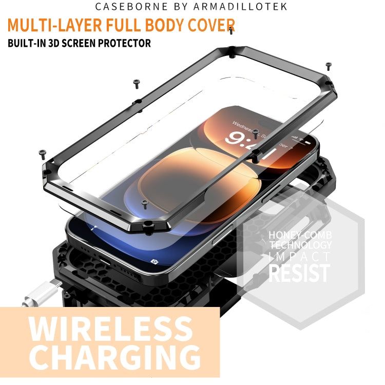 For iPhone 16 Pro R-JUST Sliding Camera IP54 Life Waterproof Holder Phone Case(Black) - free shipping - PMC Jewellery - Order now!