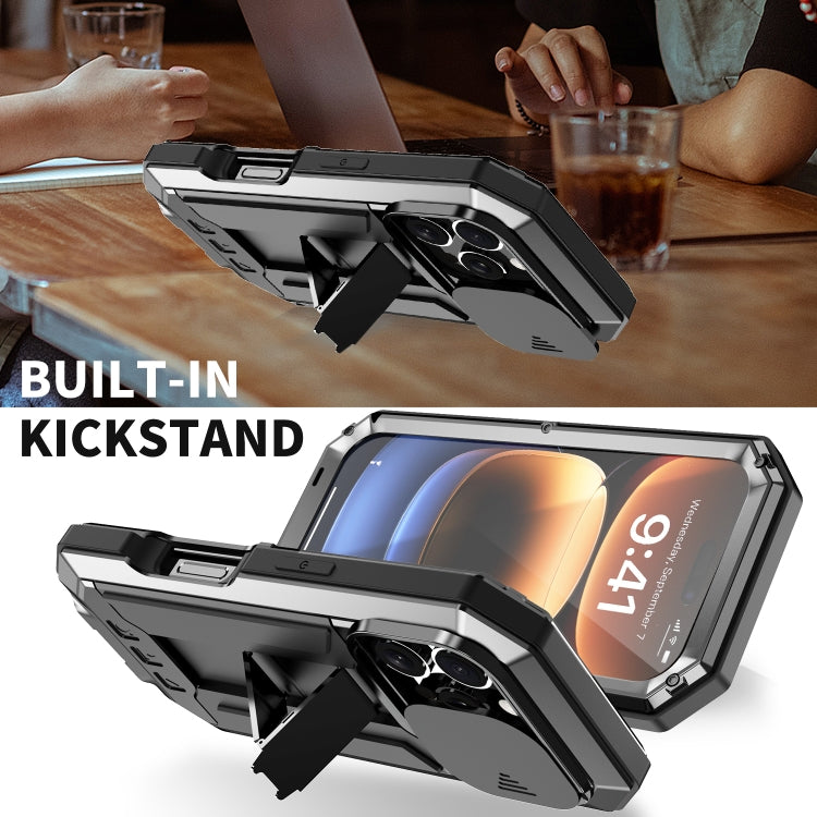 For iPhone 16 Pro R-JUST Sliding Camera IP54 Life Waterproof Holder Phone Case(Black) - free shipping - PMC Jewellery - Order now!