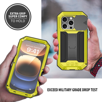 For iPhone 16 Pro R-JUST Sliding Camera IP54 Life Waterproof Holder Phone Case(Yellow) - iPhone 16 Pro Cases by R-JUST | Online Shopping South Africa | PMC Jewellery | Buy Now Pay Later Mobicred