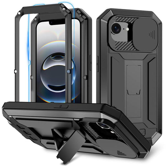 For iPhone 16e R-JUST Sliding Camera IP54 Life Waterproof Holder Phone Case(Black) - iPhone 16e Cases by R-JUST | Online Shopping South Africa | PMC Jewellery | Buy Now Pay Later Mobicred