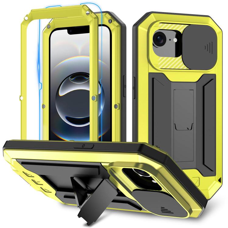 For iPhone 16e R-JUST Sliding Camera IP54 Life Waterproof Holder Phone Case(Yellow) - free shipping - PMC TechLife - Order now!
