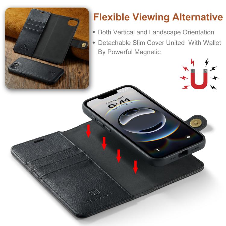 For iPhone 16e DG.MING Crazy Horse Texture Detachable Magnetic Leather Phone Case(Black) - free shipping - PMc TechLife - Order now!
