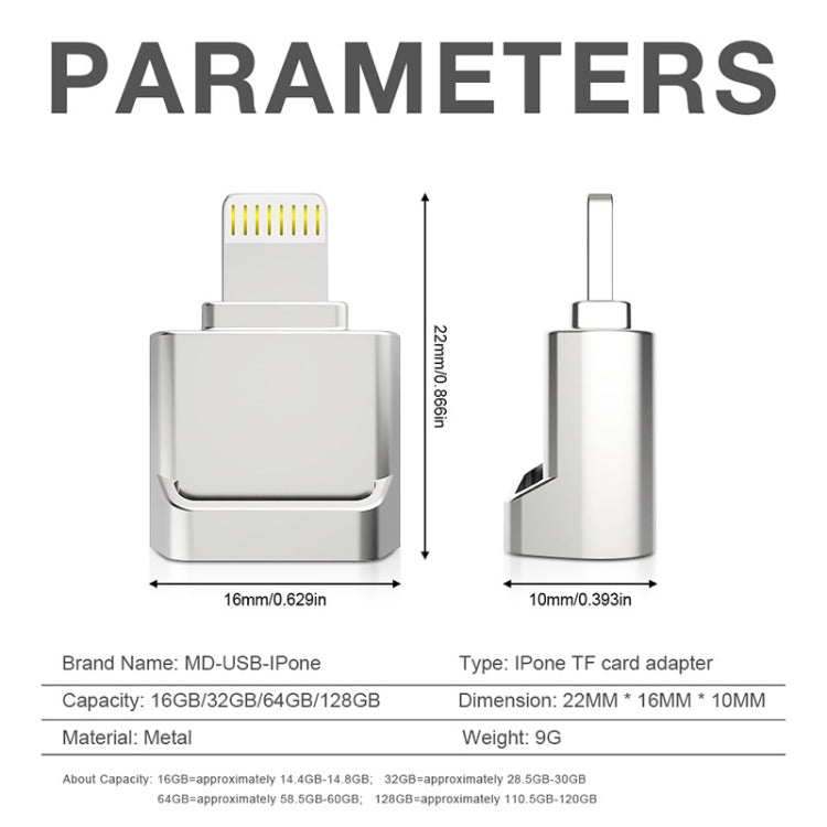 MicroDrive 8pin To TF Card Adapter Mini iPhone & iPad TF Card Reader, Capacity:32GB(Black) -  by MICRODRIVE | Online Shopping South Africa | PMC Jewellery | Buy Now Pay Later Mobicred