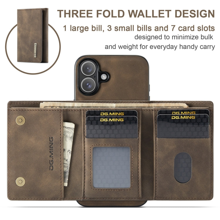 For iPhone 16 Plus DG.MING M1 Series 3-Fold Multi Card Wallet Leather Phone Case(Coffee) - free shipping - PMC Jewellery - Order now!