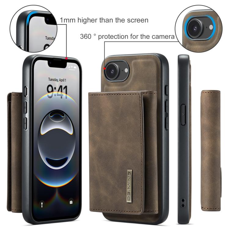 For iPhone 16e DG.MING M1 Series 3-Fold Multi Card Wallet Leather Phone Case(Coffee) - free shipping - PMc TechLife - Order now!