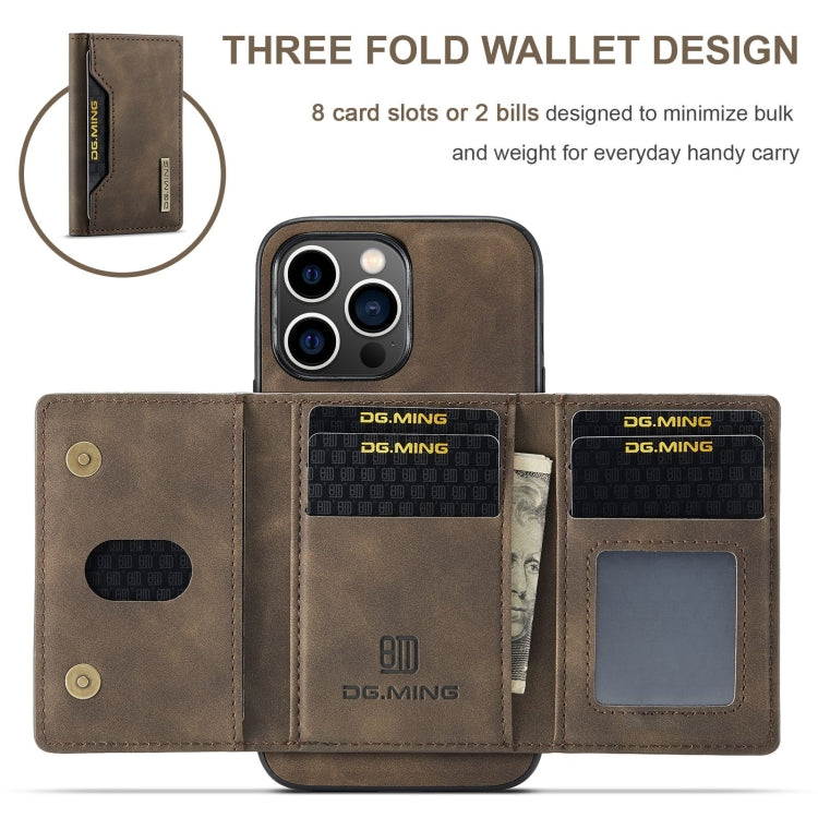 For iPhone 15 Pro DG.MING M2 Series 3-Fold Card Bag Wallet Leather Phone Case(Coffee) - iPhone 15 Pro Cases by DG.MING | Online Shopping South Africa | PMC Jewellery