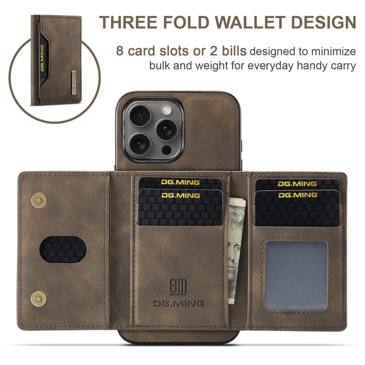 For iPhone 16 Pro Max DG.MING M2 Series 3-Fold Card Bag Wallet Leather Phone Case(Coffee) - iPhone 16 Pro Max Cases by DG.MING | Online Shopping South Africa | PMC Jewellery | Buy Now Pay Later Mobicred