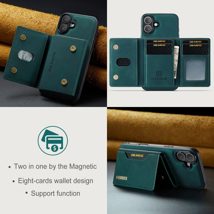 For iPhone 16 DG.MING M2 Series 3-Fold Card Bag Wallet Leather Phone Case(Green) - free shipping - PMC Jewellery - Order now!