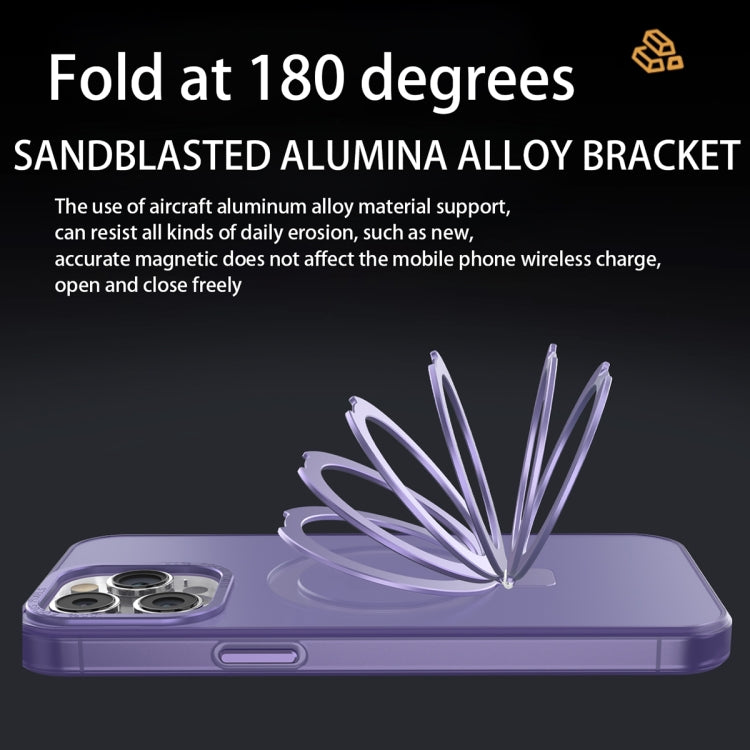 For iPhone 15 Pro MagSafe Metal Holder Frosted Translucent Phone Case(White) - iPhone 15 Pro Cases by PMC TechLife | Online Shopping South Africa | PMC TechLife