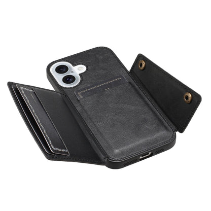 For iPhone 16 Double Buckle Card Slots PU + TPU Phone Case(Black) - iPhone 16 Cases by PMC Jewellery | Online Shopping South Africa | PMC Jewellery | Buy Now Pay Later Mobicred